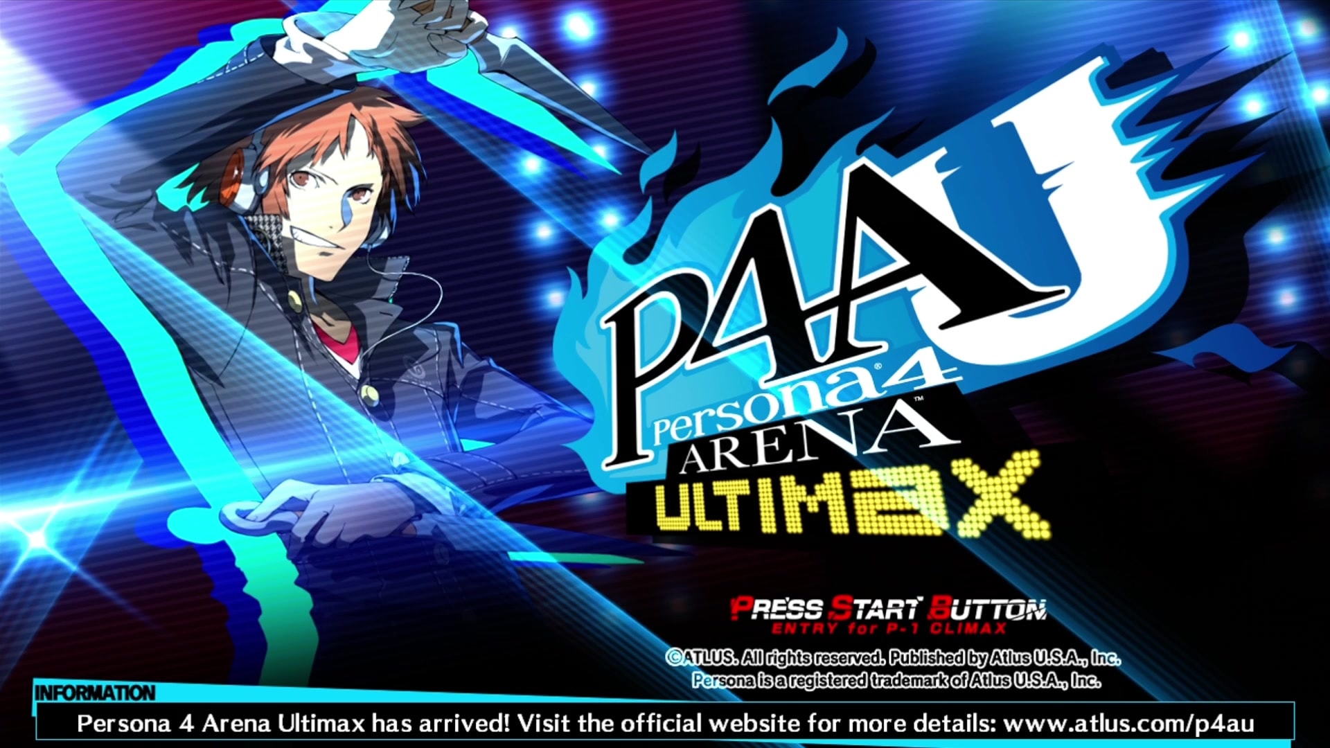 Persona 4 Arena title screen for Xbox 360